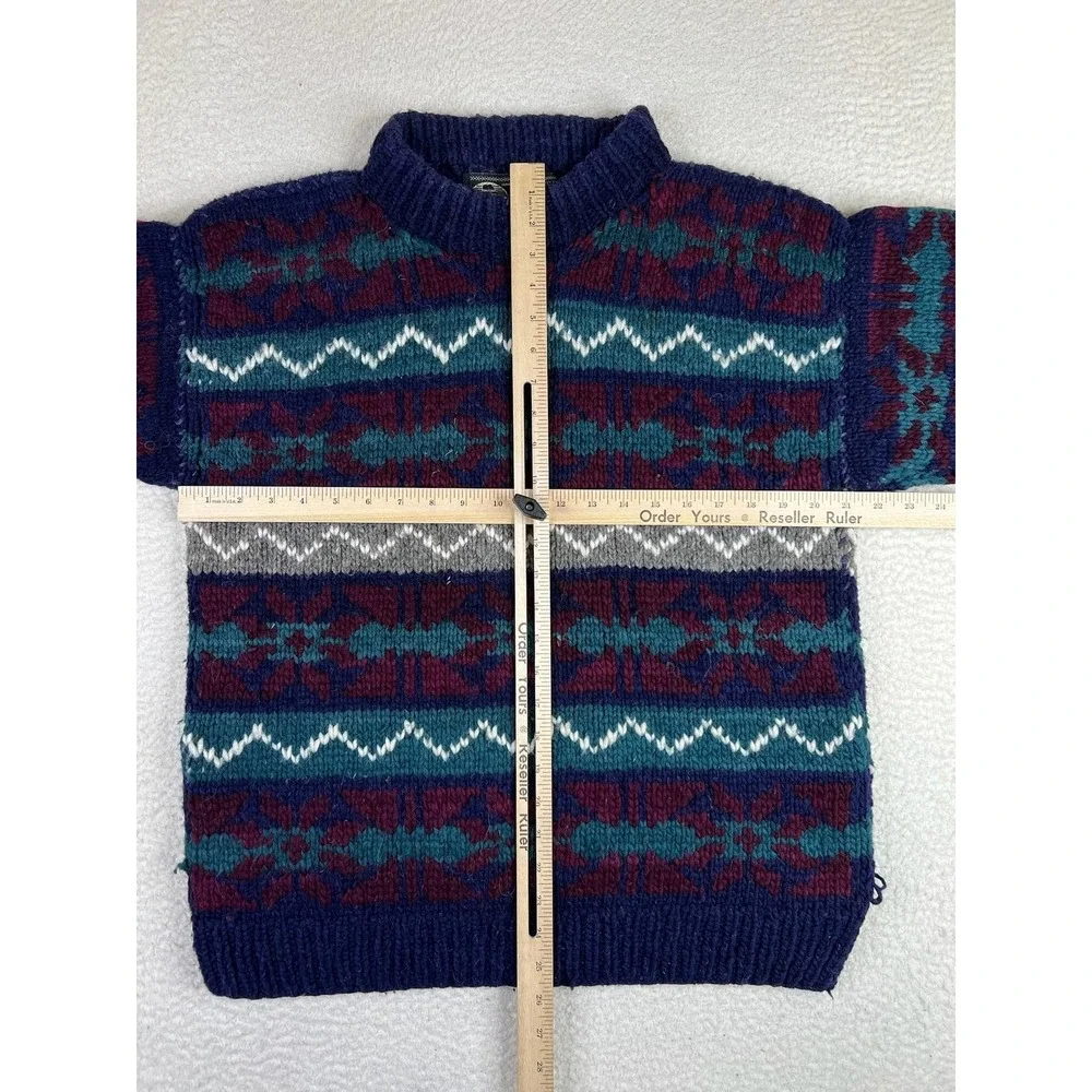 Native American Blue Wool Sweater Winter Warm Knit Fair Isle Ecuador